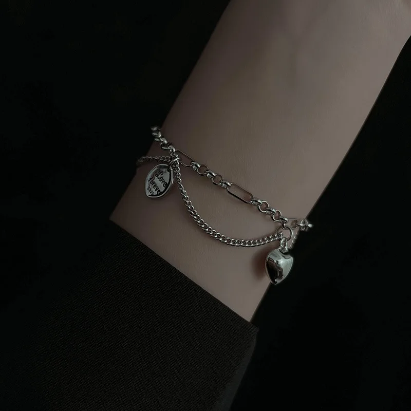 

Женский двухслойный браслет из серебра 925 пробы с надписью «Love Heart»