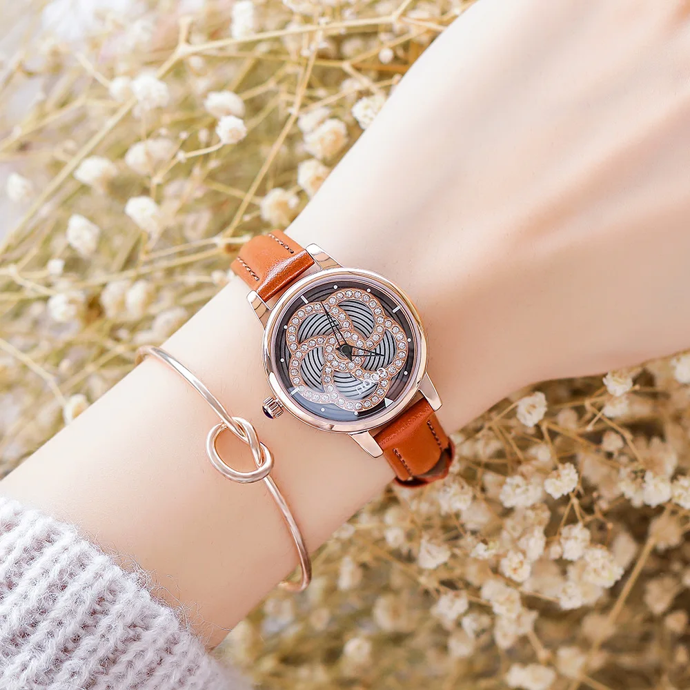 

Fashion Round Quartz Simple Innovative Dial Casual Wrist Watches Leather Strap Fashionable Clock Waterproof Wristwatch for Women