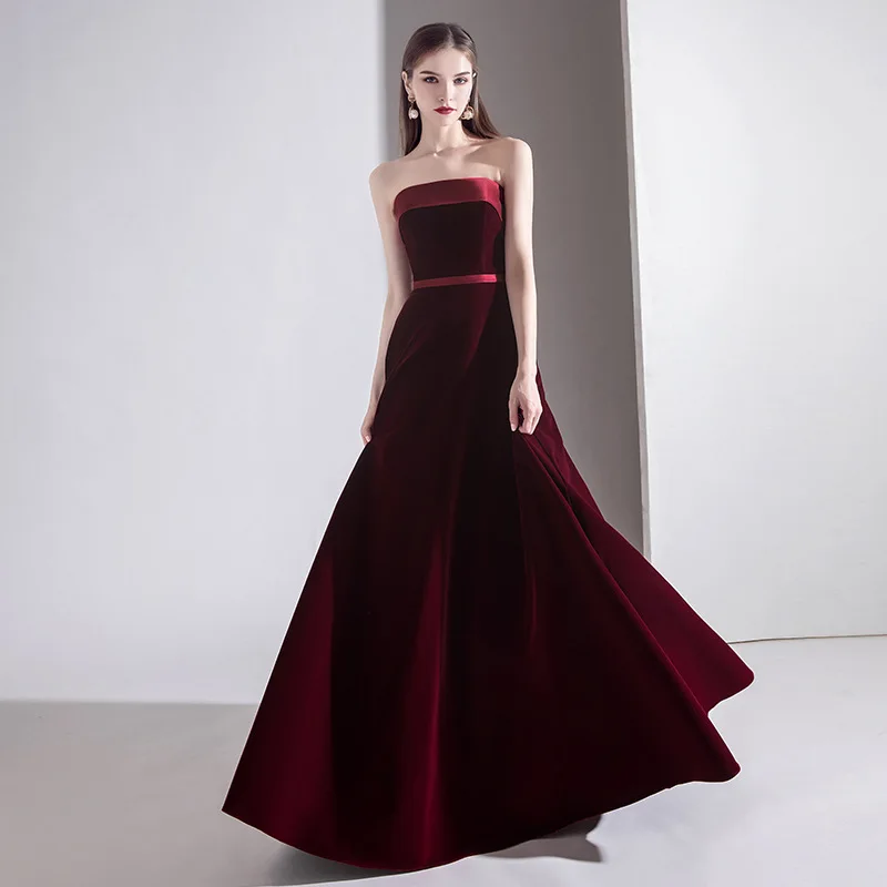 

Sexy Strapless Evening Dresses Elegant Boat Neck Slim Sleeveless Simple Lace Up Dress Formal Banquet Gowns Vestidos De Fiesta