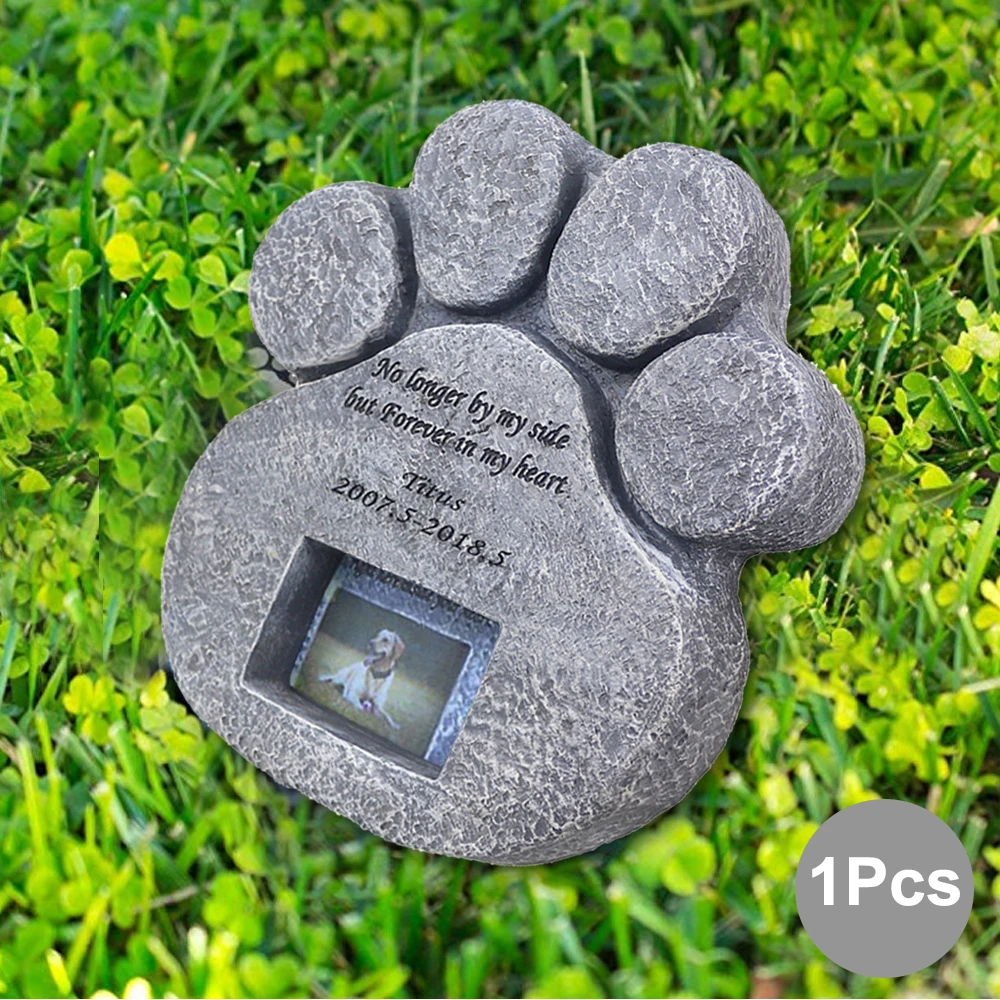 

Memorial Tombstone for Pet Keepsake Gravestone Tomb Dog Cat Paw Print Animal Funeral Footprint Shaped Can Put Photos
