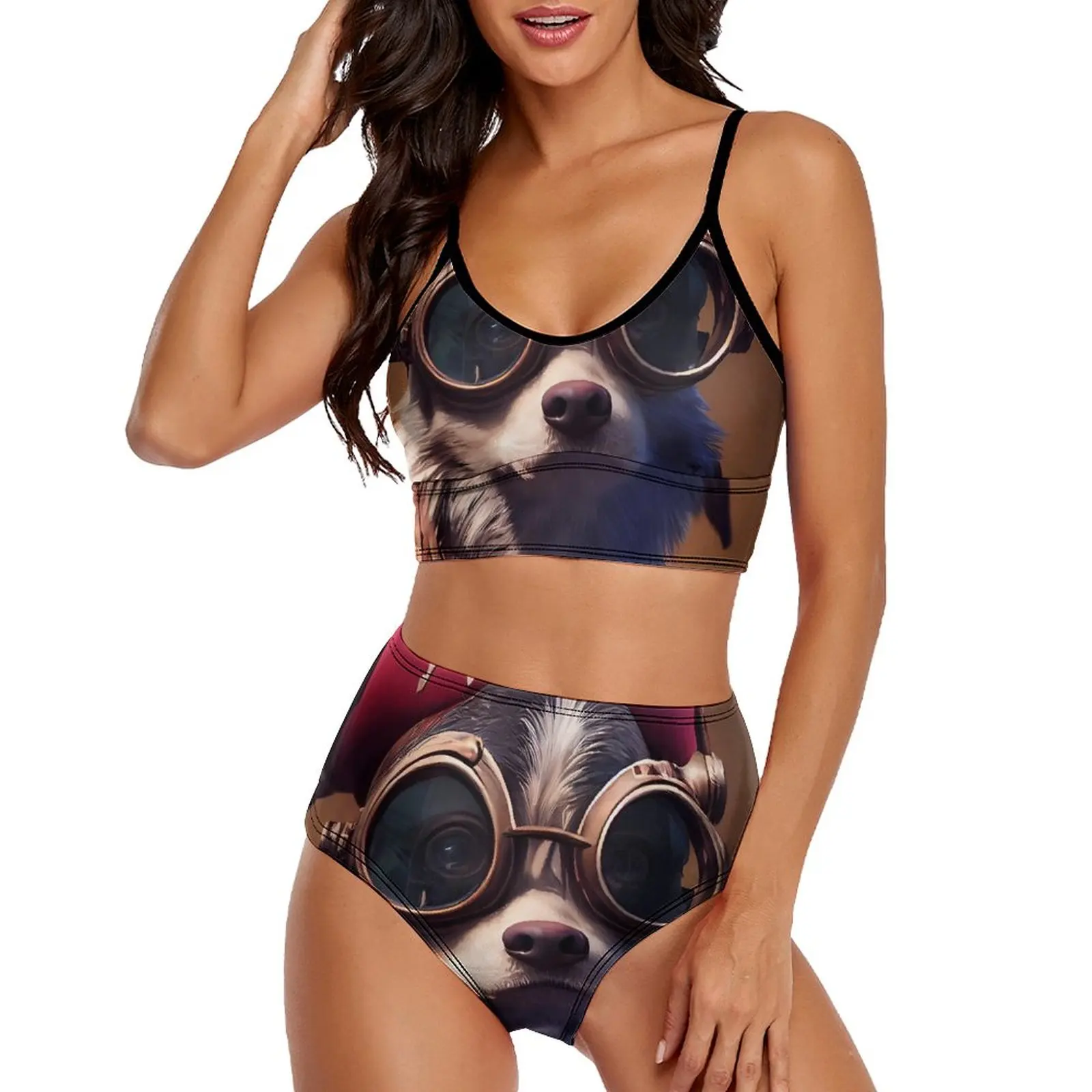 

Sexy Funny Animal Bikinis Set Pirate Dog Print Retro Bikini Swimsuit High Waist Swimwear Sport Oversize Push Up Feminine Bikinis