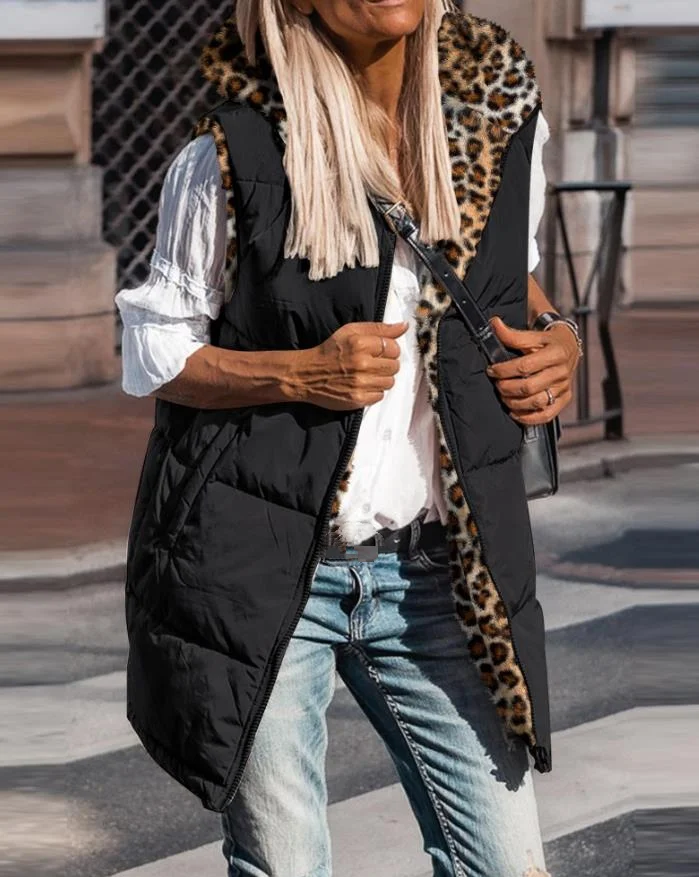 Женское пальто модные двусторонние жилеты с леопардовым принтом флисовая куртка