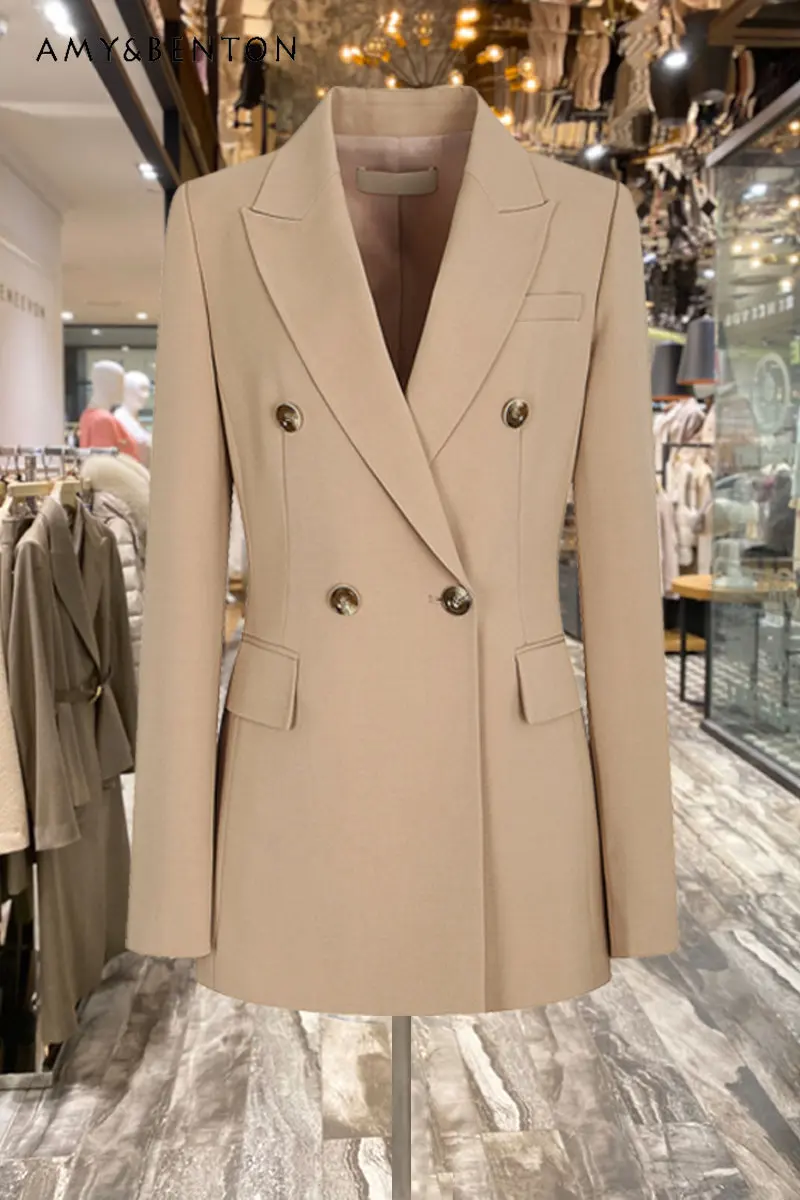 Fashion Double-Breasted Waist-Tight Slimming Suit Coat for Women 2023 Spring New Temperament Design Sense Niche Blazer Jacket
