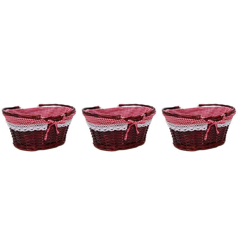 

3X Wicker Basket Gift Picnic Basket Candy Basket Storage Basket Wine Basket With Handle Egg Gathering Wedding Basket