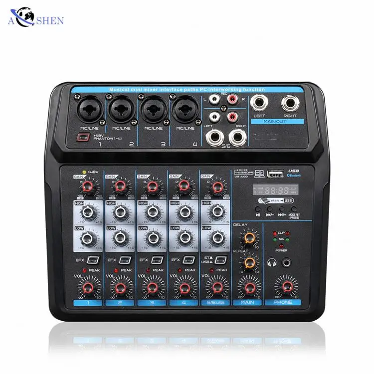 

2021 Newest Mini 6 Channel USB Audio Mixer Console With wireless connect