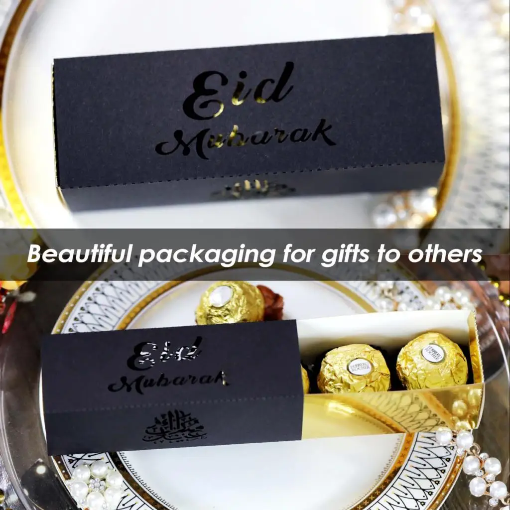 

10 шт., коробка для конфет Eid Mubarak, набор шоколадных коробок, бумажный подарочный пакет Eid Mubarak, Подарочная коробка для вечеринок, праздничная п...