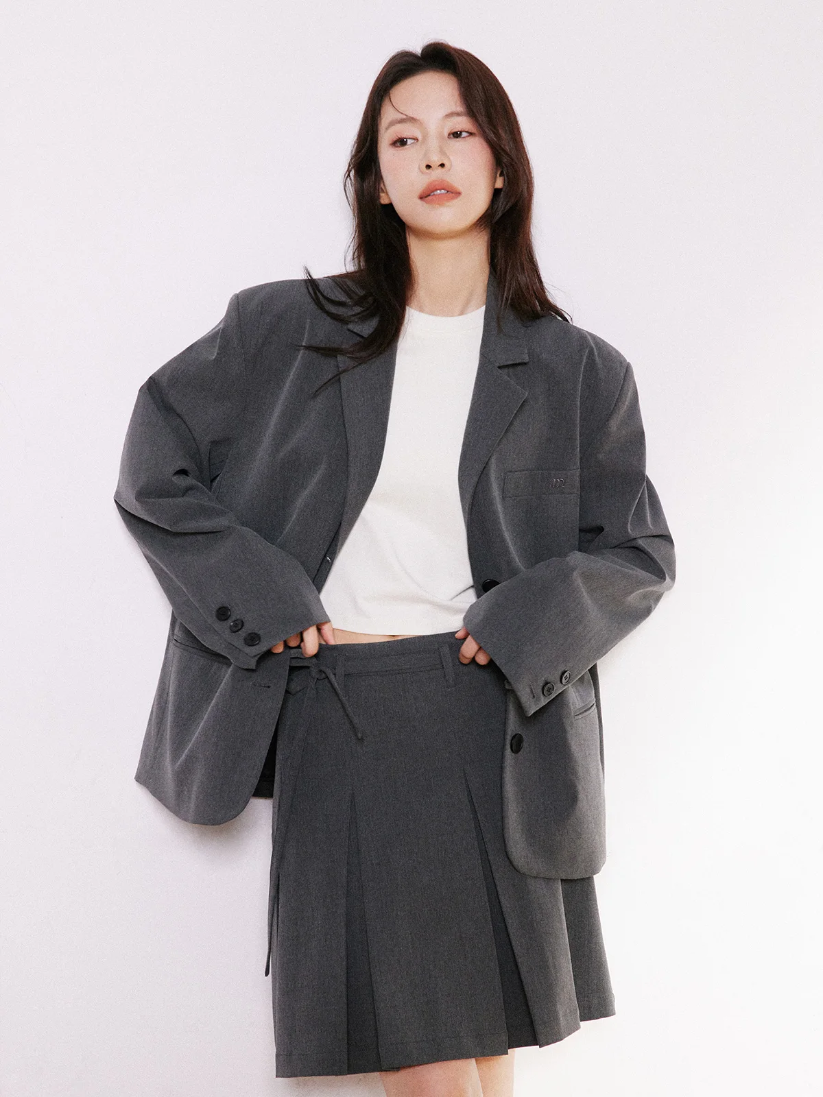 Женское однобортное пальто [INRM Официальный магазин] серое элегантное