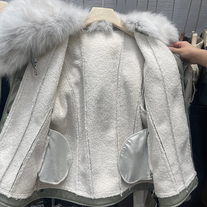 KoHuiJoo Fox Fur Collar Shearling Outerwear Women 2022 Winter Fleece Motorcycle PU Leather Jacket Thick Warm Woman Fur Coat