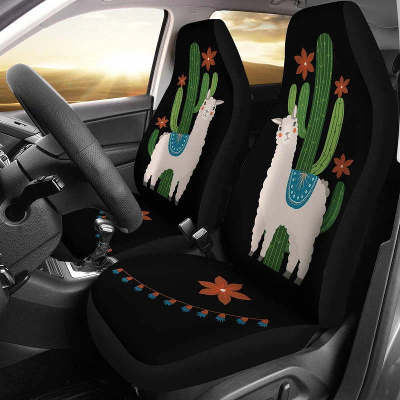 

Чехлы для автомобильных сидений Alpaca, в стиле бохо, хиппи, С КАКТУСОМ и цветами, комплект из 2 универсальных защитных чехлов для передних сидений