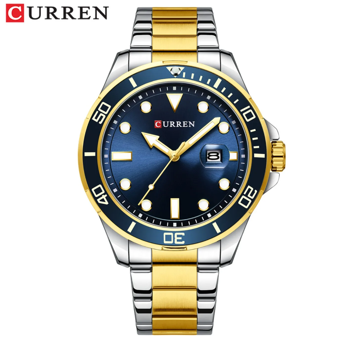 Фото Новые часы CURREN серии Green Water Ghost, брендовые элитные роскошные часы, автоматические часы для мужчин, полностью стальные водонепроницаемые кварцевые часы, подарки №2