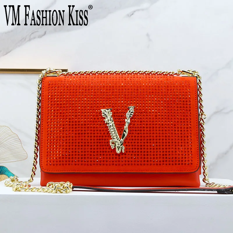 

high quality NewDiamonds Flap Chain Crossbody Bags For Women Luxury Women's Bag Letter Decorate Superfine Fiber Cute Handbag