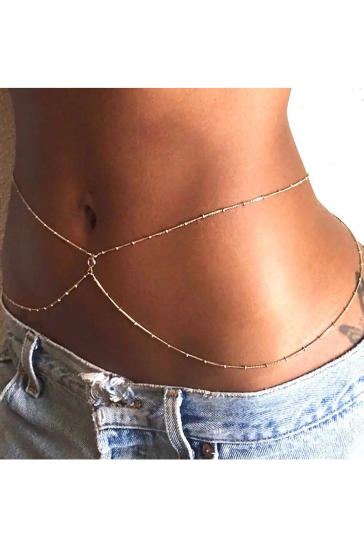 Tarnish And 2-Pair Gold Color Leni Waist Chain And Belly Jewelry, Waist Necklace Stylish Useful Majestic  2022 Trend Model
