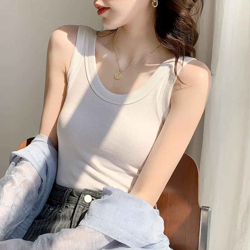 Vest All-match Color Tanks Sleeveless Simple Base Camisoles Women's Solid Vest Cotton Tops Fashion Sexy Girls Intimates Summer