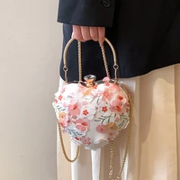 sweet flowers heart shape pu leather crossbody bag with handle 2022 cute totes womens designer luxury brand shoulder bag