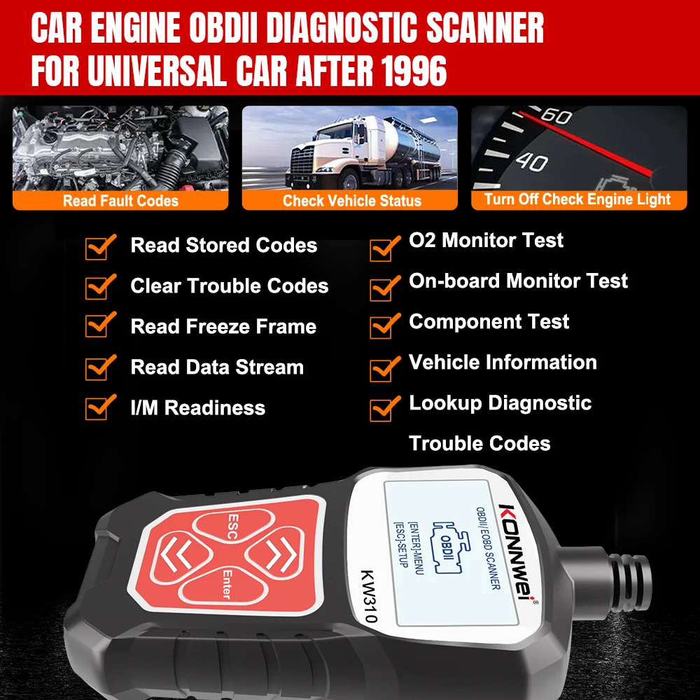 Фото KONNWEI OBD II KW310 диагностический сканер двигателя автомобиля инструмент для ремонта диагностический тестер №5