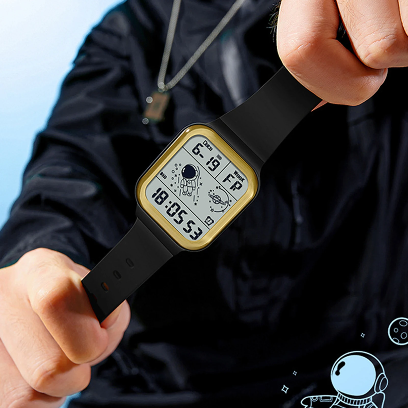 Цифровые спортивные часы с квадратным циферблатом светящиеся астронавтом для