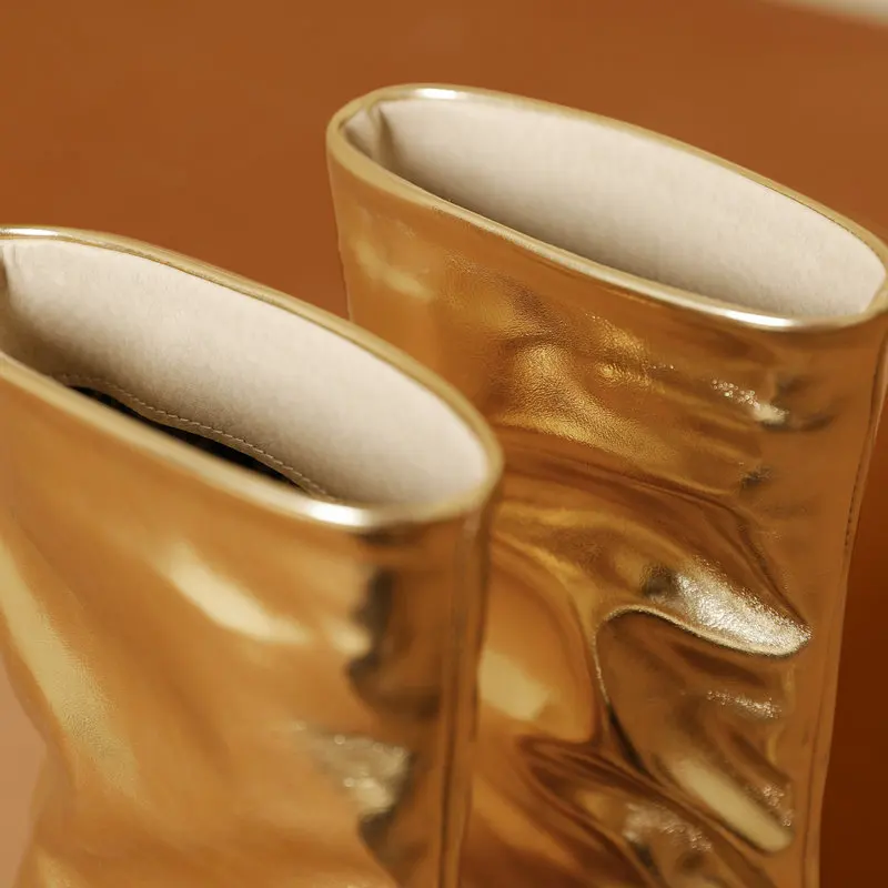 Женские ботинки с напуском золотого серебряного цвета мягкие ботильоны из