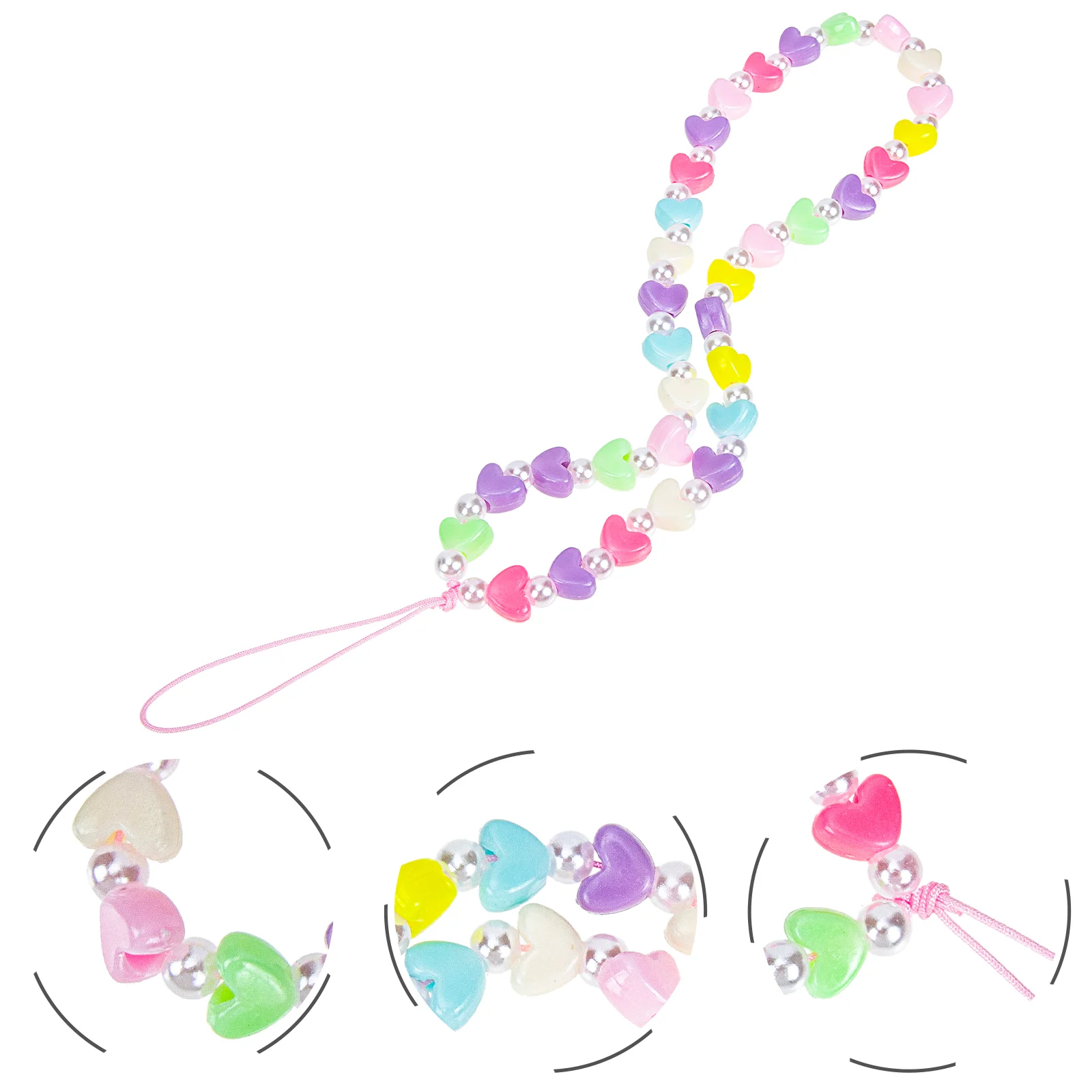 

Lanyard Chain Strap Charm Mobile Bead Beaded Acrylic Heart Hanging Wrist Decorative Ropecell Case Universal Crystalaccessory