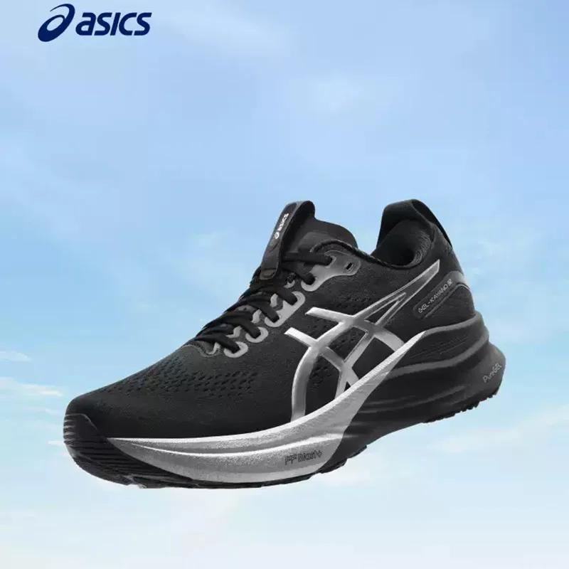 Фото Мужские кроссовки Asics GEL-KAYANO 32 черно-серебристые, с улучшенной поддержкой, дышащей сеткой, для марафона, 1011C215-001 №4