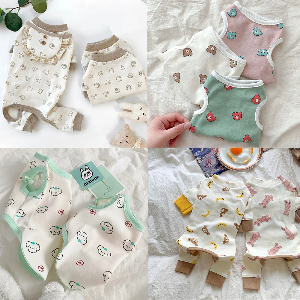 

Pet Home Clothes Breathable Cat Dog Sleep Clothing Cotton Bichon Bottoming Shirt Cartoon Puppy Sweater Soft Four-legged Pajamas