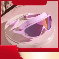 women men swim mask comfortable silicone large frame swim glasses swimming goggles waterproof anti fog uv with case