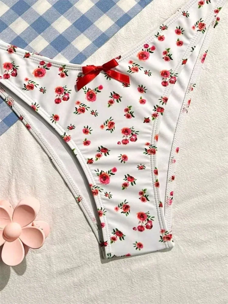 Треугольный комплект бикини бандажный купальник с цветочным принтом женский