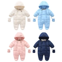 rinilucia hight quality newborn baby winter clothes snowsuit warm fleece hooded romper solid jumpsuit toddler kid outfits