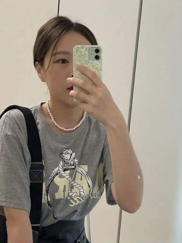 

2023 Summer New Women T-shirt Ring Pattern Printing Round Neck Short Sleeves