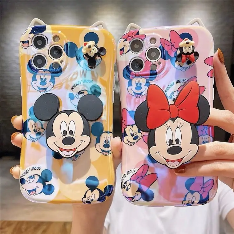 

Mickey and Minnie Mouse Cartoon Couple Phone Cases For iPhone 13 12 11 Pro Max X XR XS MAX 8 7 Plus WIth Kickstand Cover