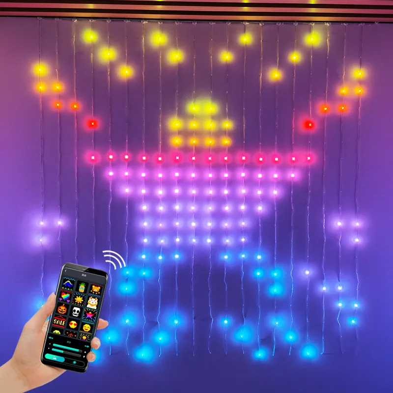 Smart Garland Curtain LED RGB Dynamic Christmas Lights DIY Pattern For Ramadan Room Decor Outdoor Festoon Curtain Remote Control