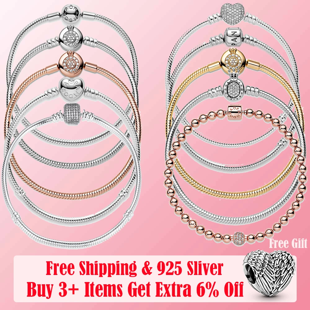 

2022 Hot Sale Original Moments Snake Clasp Chain Bracelet Fit Charms Beads Fashion Women Femme Bracelet Silver Color Jewelry