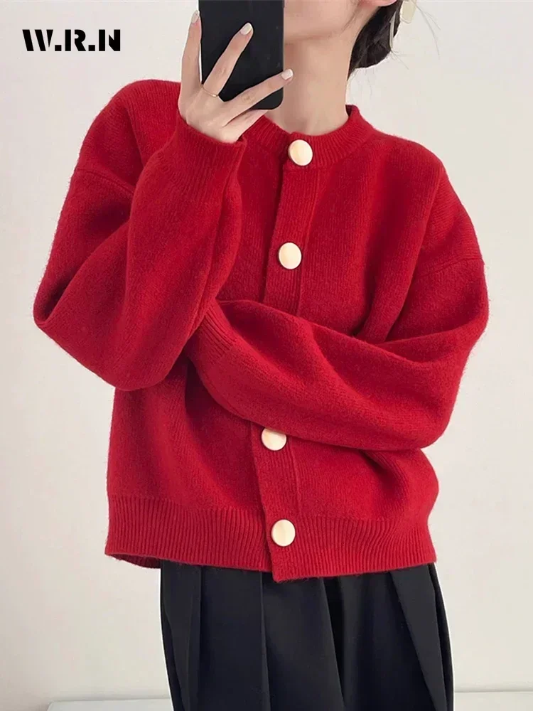 Женские повседневные вязаные кардиганы с круглым вырезом и длинными рукавами