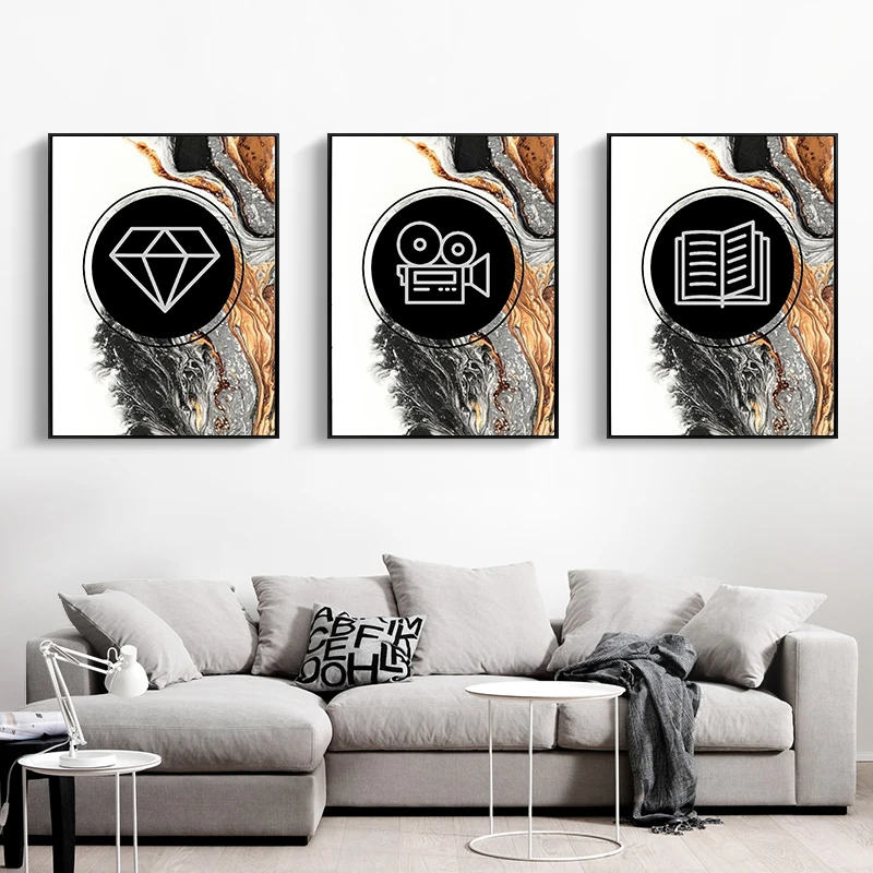 Абстрактная черно-золотая картина на холсте. Современные роскошные постеры и печати на стену. Нордические изображения для декора интерьера гостиной.