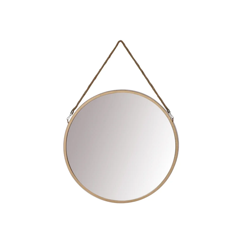 

DunaWest Round Metal Frame Wall Mirror with Hanging Rope, Antique Brass