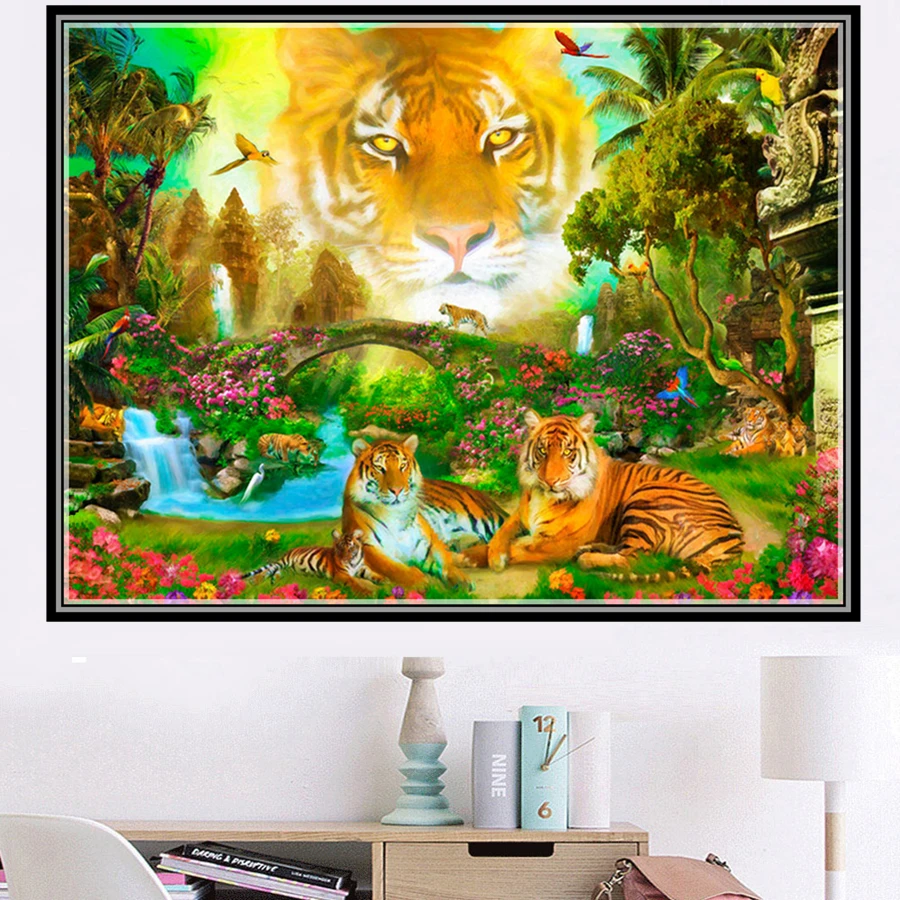 

Landscape Tigers DIY 5D Diamond Painting Full Drill Square Round Embroidery Mosaic Art Picture Of Rhinestones Home Decor Gifts