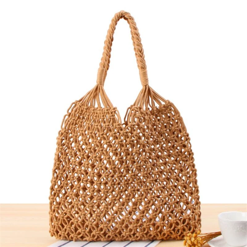 

Hollow Straw Bag Woven Bag Handbags Forest female Mesh Rope Weaving Buckle Reticulate Net Handmade Shoulder Bag Beach Totes Bags