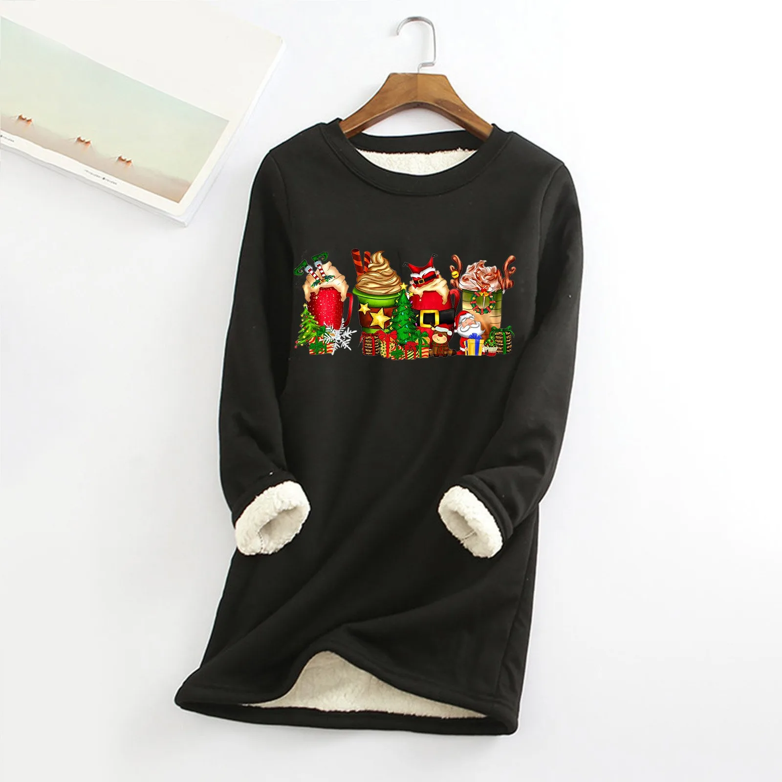 

Winter O Neck Fleece Top Thermal Women Underwear Thick Fleece Sweatshirt Blouse Women Patchwork Women Long Sleeve Thermal Tops
