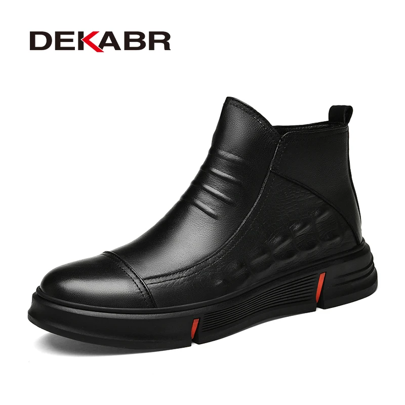 

DEKABR Winter Black Genuine Leather Comfy Men's Shoes Fashion Luxury Brand Men Boots New Design Concise Style Man Casual Boots