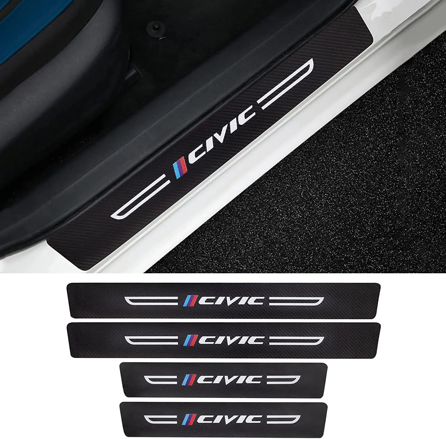 

For Door Sill Protector Compatible fit Honda Civic Accessories, Carbon Fiber Leather Door Sill Sticker Decoration Door Sill