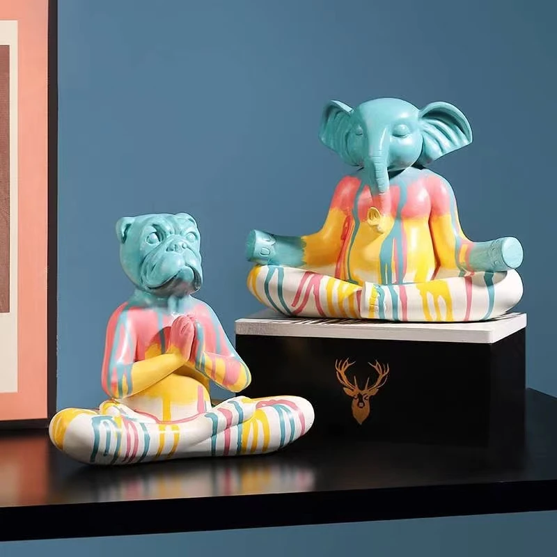 

Creative Colorful Graffiti Gorilla Sculpture Animal Elephant Statue Ornament Craft Desk Figurine Home Decoration Accessories