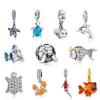 sea animals series pendant charm sterling silver zircon turtle fish dolphin charms for pandora original bracelets