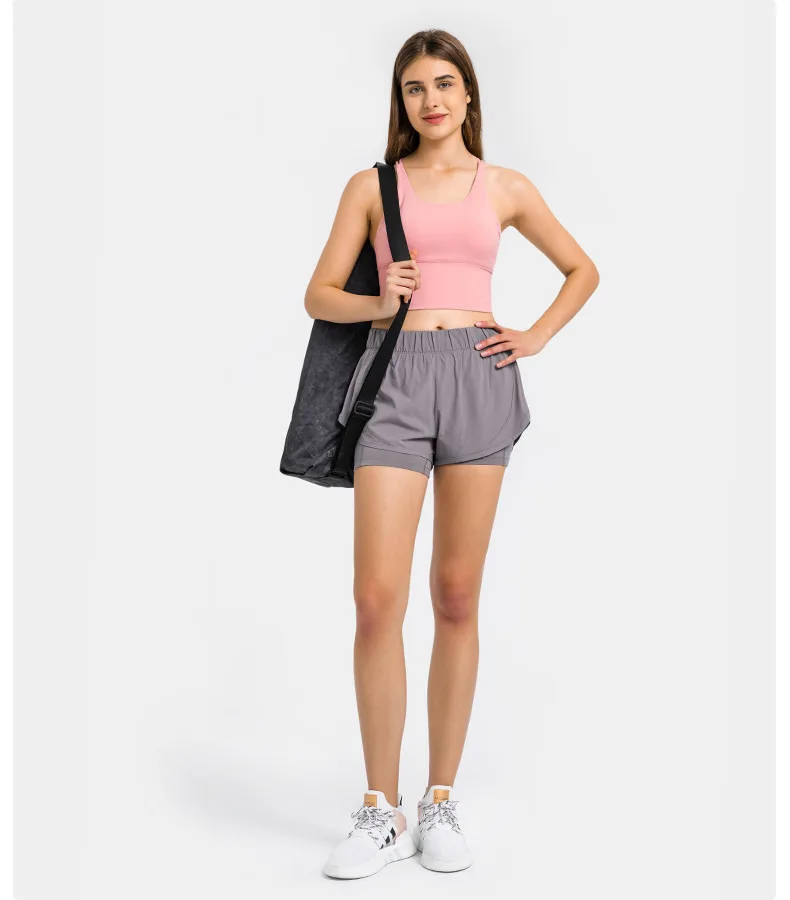 Lulu Yoga Women's Shorts Outdoor Cycling Tennis Gym Sport Fitness  Womens Clothing Fake Two Pieces Jogging High Elastic Shorts