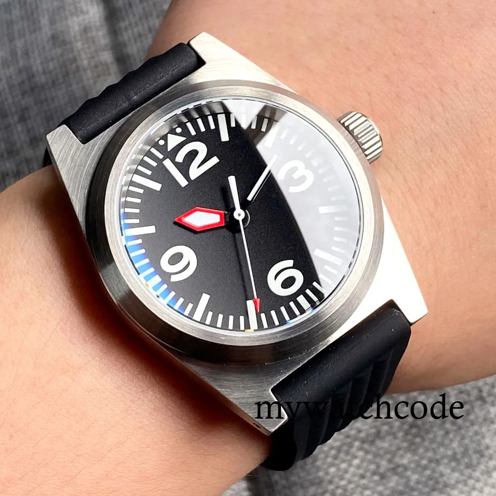 Tandorio Pilot Aviation 38mm 62mas NH35A PT5000 Automatic Men Wristwatch 200M Diver Steel Clock AR Domed Sapphire Waffle Strap