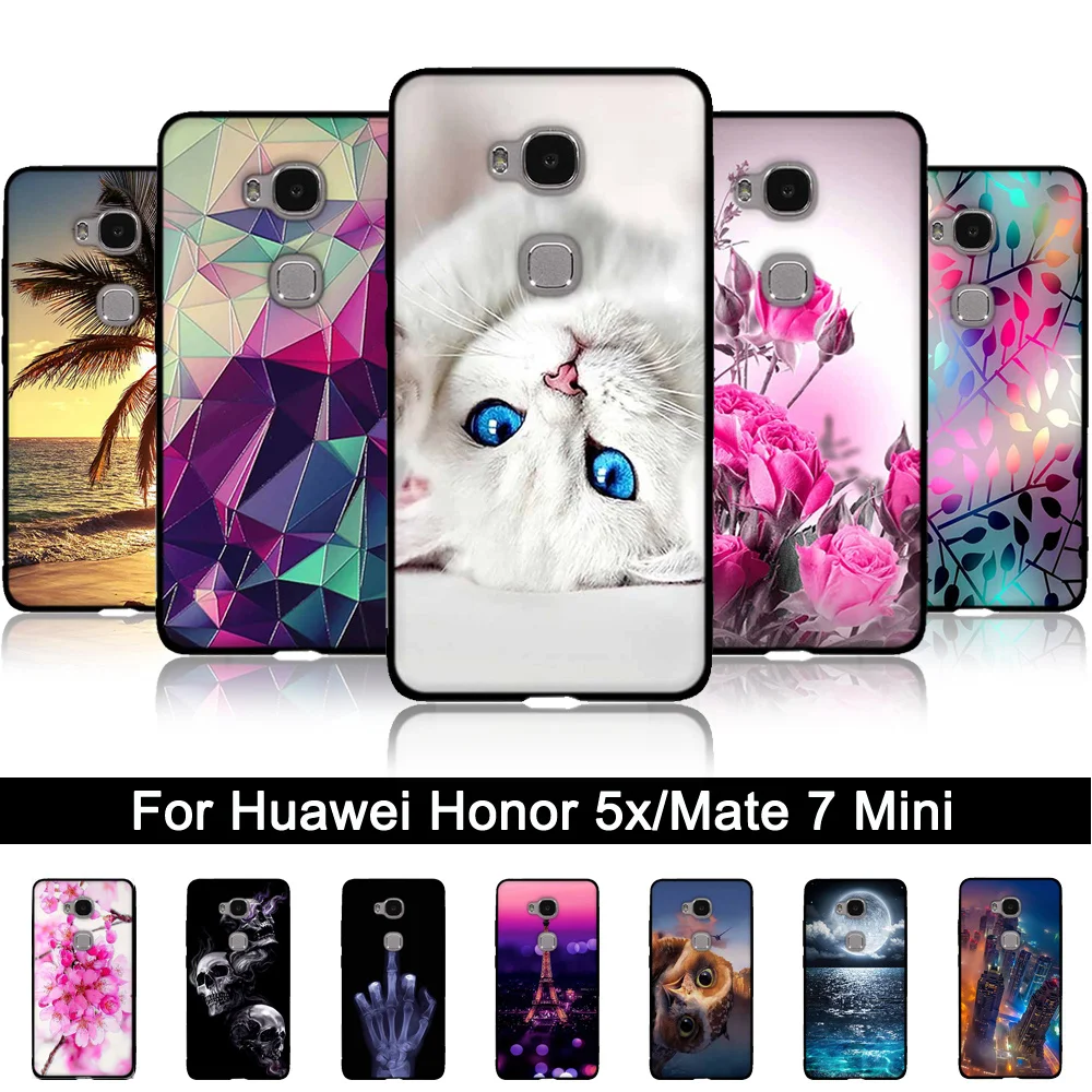 Мягкий чехол из ТПУ для Huawei Honor 5X GR5 с 3D рельефным рисунком задняя крышка Mate 7 Mini