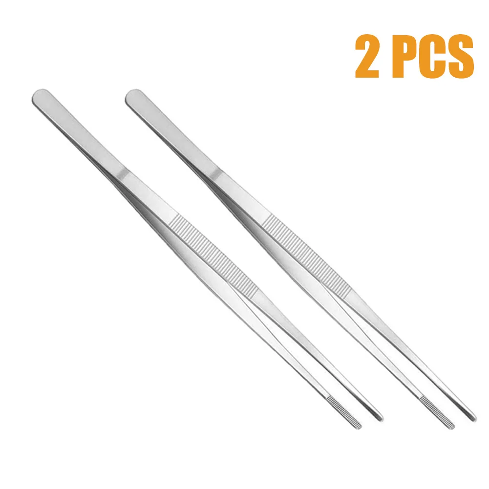 

2pcs Tweezers Tongs Stainless Steel Multi-purpose Food Clip Outdoor BBQ Barbecue Supplies Long Grill Tweezers Kitchen Tool