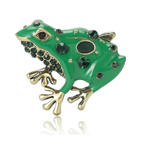 Зеленая эмалированная брошь-лягушка Wuli&baby