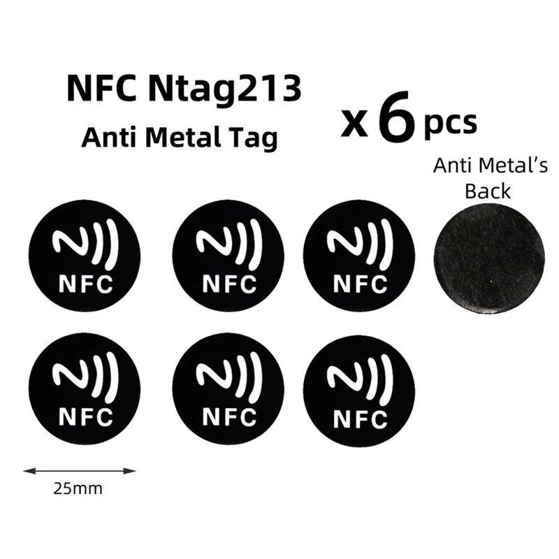 

6PCS Black Anti Metal Sticker NFC Ntag213 Tags NTAG 213 Metallic Label Badges