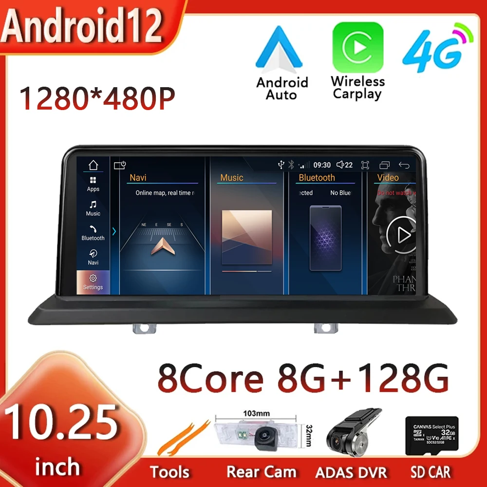 

10,25 ''Android 12 для BMW E81 E82 E87 E88 CIC система авто мультимедийный плеер Carplay радио GPS навигация 4G WIFI 1280X 480p