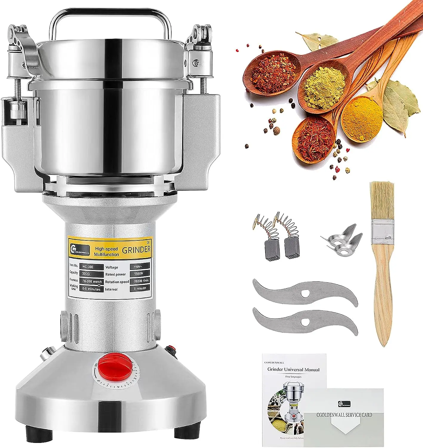 

Grain Mill Grinder Safety Upgraded Spice Grinder Pulverizer Stainless Steel Machine for Dry Spices Herbs Grains Coffee Seeds Ric