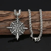 viking compass titanium steel necklace nordic stainless steel odin rune compass amulet pendant viking jewelry